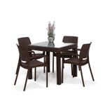 Rattan Small Lüx Camlı Kahve Masa Takımı Bahçe&balkon 1 Camlı Masa 4 Sandalye Kahverengi