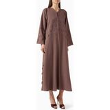 Rauaa Official Işlemeli Abaya ile Şıklığı Yakalayın Ince Keten Karışımı ve Modern Tasarım Püf Noktaları - Mor - 56