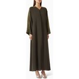 Rauaa Official Minimalist Kesim Nakışlı Abaya Konforlu V Yaka ve Uyumlu Sheila ile Şık Görünüm - Yeşil - 55