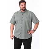 Ravanelli Büyük Beden Erkek Gömlek Kısa Kollu Keten Görünümlü %100 Pamuk Battal Boy - 6XL - Haki