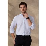 RAVANELLI Erkek Gömlek Çizgili Pamuk Keten Modern Slim Fit Gömlek