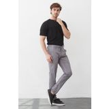 RAVANELLI Erkek Gri Beli Lastikli Bağcıklı Dokuma Likralı Esnek Modern Slim Fit Jogger Pantolon