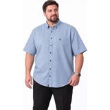 Ravanelli Mavi Büyük Beden Erkek Gömlek Kısa Kollu Keten Görünümlü %100 Pamuk Battal Boy - 4XL - Açık Mavi
