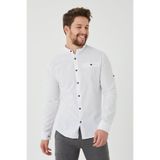 RAVANELLI Slim Fit Hakim Yaka Pamuklu Keten Görünümlü Flam Katlanabilir Uzun Kol Erkek Gömlek