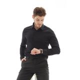 RAVANELLI Vessmen Siyah Armürlü Slimfit Hediye Kutulu Uzun Kol Erkek Gömlek
