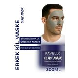 RAVELLO Erkek Kil Maskesi 300ml – Gözenek Sıkılaştırıcı & Siyah Nokta Karşıtı