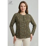 Ravencia Kadın Leopar Desen Baskılı Simli Likralı Anne Penye Bluz - Yeşil - 3XL