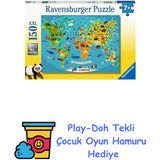 Ravensburger 132874 150 Parçalı Puzzle Hayvanlı Harita, Renkli + Play-Doh Oyun Hamuru