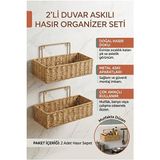 Ravéon Çamaşır Sepeti Duvar Askılı Rattan Organizer, Dikdörtgen Hasır Görünümlü Mutfak Rafı Seti