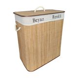 Ravéon Çamaşır Sepeti Katlanabilir Bambu Çift Hazneli Kirli , 100 Litre, Çok Amaçlı