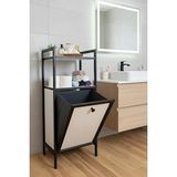 Ravéon Çamaşır Sepeti Metal ve Ahşap Banyo Düzenleyici Kirli Sepeti, Modern Tasarım
