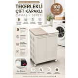 Ravéon Çamaşır Sepeti Tekerlekli 2 Şır Sepeti - Kolay Taşıma ve Saklama