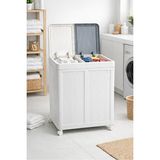 Ravéon Çamaşır Sepeti Tekerlekli Çift Bölmeli , Beyaz-Gri, 80 Litre Kapasiteli