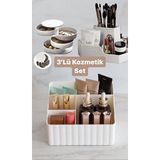 Ravéon Makyaj & Takı Organizeri 3 Parçalı Kozmetik ve Takı Organizer Seti, Fırçalık ve Kutular