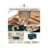 Ravéon Makyaj & Takı Organizeri Petrol Yeşili Kadife Seyahat Takı Kutusu - 12X8CM