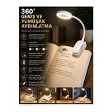 Ravéon Masa ve Gece Lambası 360° Klipsli LED Kitap Okuma Lambası, Şarjlı ve 3 Modlu
