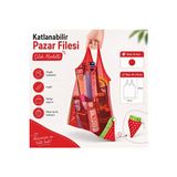 Ravéon Pazar Arabası & Çantası Çilek Desenli Katlanır Pazar Filesi, Pratik ve Şık