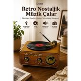 Ravéon Pikap & Gramofon Ahşap Retro Pikap ve Fm Radyo ile Vintage Müzik Kutusu