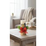 Raw Home Özel Tasarım Vanilya Kokulu Beton Mum 12X5 cm | Soya Wax, Hasır Ip, Kırmızı Kurdele, Çam Süsleme