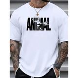 Rawea Fashion Anımal Desen Baskı Erkek Oversive Tişört, Grafik Tişört Erkek Yazlık Outdoor Kıyafetleri, Sporda ve Günlük Giyime Uygun - Beyaz - Siyah - XL