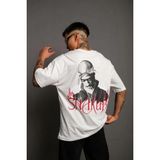 Rawea Fashion Erkek Oversize Tişört – Beyaz 24/1 Penye Kumaş, Bisiklet Yaka, Ön & Arka Baskılı, Streetwear Tarzı Rahat Büyük Kalıp T-Shirt- Beyaz - XL