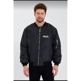 Rawea Fashion Erkek Siyah Bomber Mont – Polızeı Yazılı, Fermuarlı Cepli, Kapitone Astarlı, Su Itici Kumaş Şık Günlük Ceket- Siyah