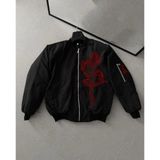 Rawea Fashion Erkek Unisex Siyah Bomber Mont – Kırmızı Ejderha Desenli, Fermuarlı Cepli, Kapitone Astarlı Günlük ve Sokak Modası Ceket - Siyah