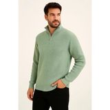 Rawea Fashion Erkek Yarım Fermuarlı Triko Kazak – Selanik Örgü, Dik Yaka, Pamuklu Dokuma, Regular Fit Uzun Kollu Kışlık Model - Mint Yeşili