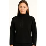 Rawea Fashion Kadın Polar Kazak – Dik Yaka, Yarım Fermuarlı, Fermuarlı Göğüs Cepli, Siyah Biyeli, Kışlık Rahat Regular Fit Günlük Model - Siyah