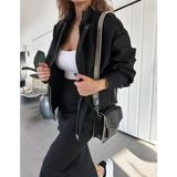 Rawea Fashion Ryse Kadın Mevsim Kaşe Fermuarlı Ceket Etek Takım Kaşmir Ceket Etekli Ikili Takım Kaşe Bomber Ceket-Etek Takım - Siyah