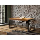 Raweyn Masif Ahşap Ofis Bilgisayar Masası 200*85*76 cm-Siyah Metal Ayak- Game Desk - Açık Ceviz