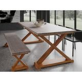 Raweyn Wood Perla Doğal Ahşap Mutfak Masası Takımı – El Işçiliği Beyaz Eskitme & Açık Ceviz (Masa +1 Bank) 8 Kişilik - 160 cm masa +160 cm bank