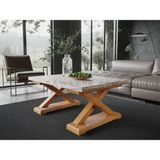 Raweyn Wood Perla Doğal Ahşap Sehpa - El Işçiliği Beyaz Eskitme Ahşap x Ayak Orta Sehpa - 90*90*45 CM - BEYAZ ESKİTME