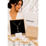 RAWEZON Kutulu Çantalı Gold Renk Çelik Kutup Yıldızı Sarkıt Y Kolye - Kadına Sevgiliye Doğum Günü Hediyesi