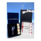RAWEZON Nerovia Premium Mavi Taşlı Peri Kanadı Çelik Kolye Seti, Güllü Kutulu Çantalı, Sevgiliye ve Kadına Hediye