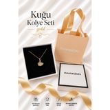RAWEZON Nerovia Serisi-Çantalı Kutulu Çelik Gold Renk Kuğu Taşlı Kadın Kolye-Sevgiliye Hediye Doğum Günü