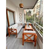 Rawzen Home Ahşap Bahçe Balkon Takımı – 3’lü Koltuk + 2 Tekli + Masa I Minderli - 100 x 65 - Bej