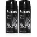 Raxen Erkek Deodorant Spreyi - Black Serisi - 150ml - Etkili Ter Kokusu Önleyici - Alüminyumsuz ve Leke Bırakmayan Formül - Gün Boyu Ferahlık Veren Erkek Vücut Spreyi (2 paketi)