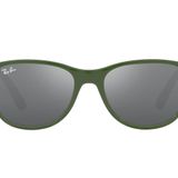 Ray-Ban Çocuklar için Rj9077s Kare Güneş Gözlüğü, Kauçuk Üzerine Yeşil Gri/Gri Aynalı Gümüş, 49 mm