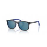Ray-Ban Erkek Çocuk Rj9084s Kare Güneş Gözlüğü, Kauçuk Mavi Üzerine Gri/Koyu Mavi Aynalı Mavi, 47 mm
