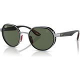 RAY-BAN FERRARI 3703M F00771 51 Erkek GÜMÜŞ Yuvarlak Çerçeve Güneş Gözlüğü - Siyah