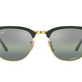 Ray-Ban Kadın Rb3016 Clubmaster Chromance Kare Güneş Gözlüğü, Altın Üzerine Yeşil/Koyu Yeşil Ayna Polarize
