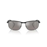 Ray-Ban RB3671CH Chromance Polarize Dikdörtgen Güneş Gözlüğü, Siyah Üzerine Siyah/Aynalı Gümüş, 60 mm