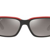 Ray-Ban RB4393m Scuderia Ferrari Koleksiyonu Dikdörtgen Güneş Gözlüğü, Kauçuk Üzerine Siyah Kırmızı/Gri Aynalı Degrade Polarize, 56 mm