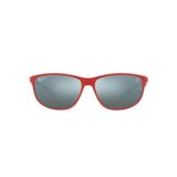 Ray-Ban RB4394m Scuderia Ferrari Koleksiyonu Kare Güneş Gözlüğü, Mat Kırmızı/Yeşil Aynalı Gümüş Polarize, 61 mm