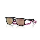 Ray-Ban Rj9052s Yeni Wayfarer Kare Güneş Gözlüğü, Kauçuk Siyah/Turuncu Aynalı Pembe Polarize, 47 mm