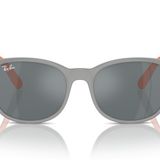 Ray-Ban Rj9079s Kare Güneş Gözlüğü, Kauçuk üzerine Gri Turuncu/Gri Aynalı Siyah, 49 mm