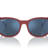 Ray-Ban Rj9079s Kare Güneş Gözlüğü, Kauçuk üzerine kırmızı/Koyu mavi Aynalı Mavi, 49 mm