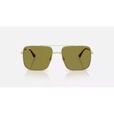 Ray-Ban Unisex Güneş Gözlüğü - Kare Soluk Altın Renk Metal Çerçeve Yeşil Cam %100 Uv Koruma 0Rb3758