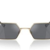 Ray-Ban Unisex Rb3728 Yevi Altıgen Güneş Gözlüğü, Açık Altın/Koyu Gri Aynalı Gümüş, 58 mm